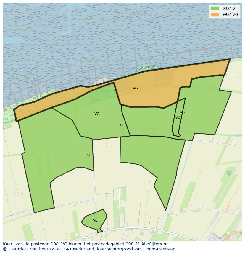 Afbeelding van het postcodegebied 9981 VG op de kaart.