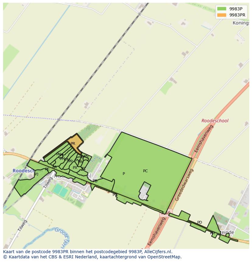 Afbeelding van het postcodegebied 9983 PR op de kaart.