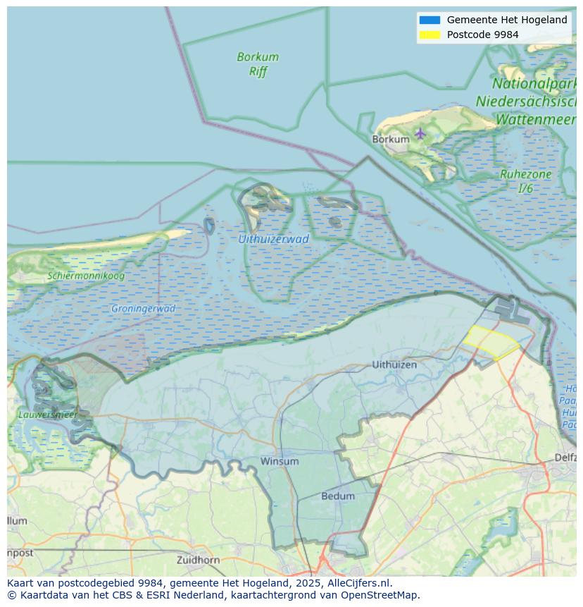 Afbeelding van het postcodegebied 9984 op de kaart.