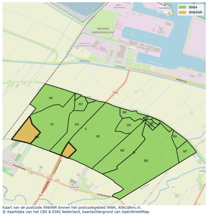 Afbeelding van het postcodegebied 9984 NR op de kaart.