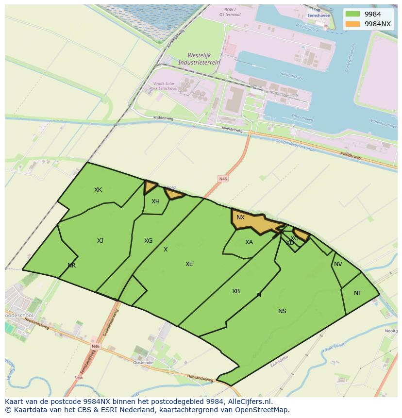 Afbeelding van het postcodegebied 9984 NX op de kaart.