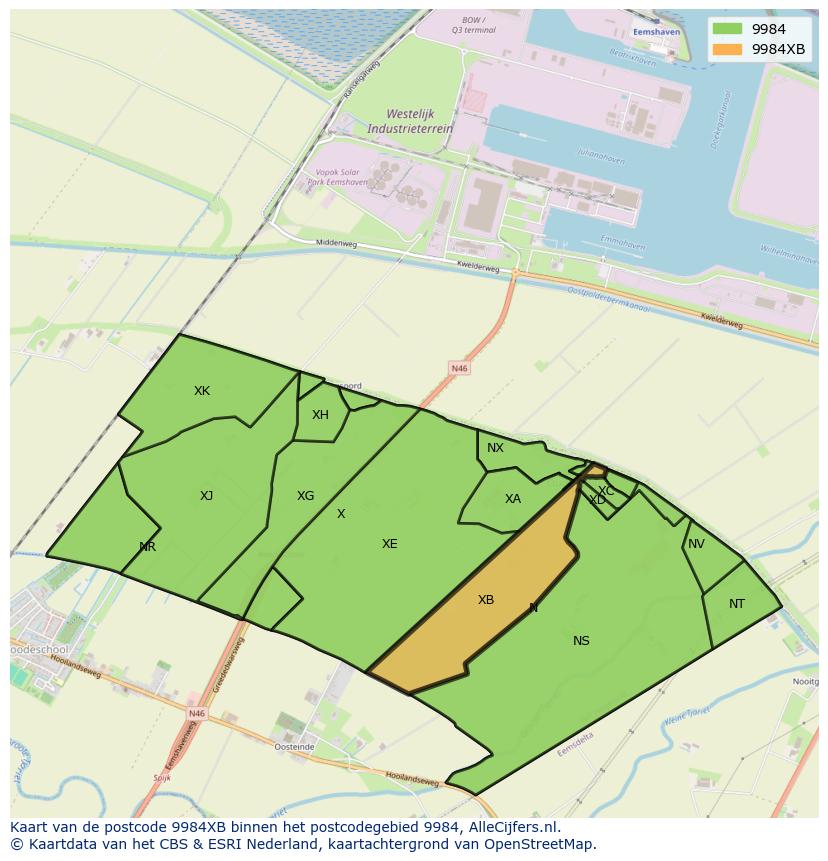 Afbeelding van het postcodegebied 9984 XB op de kaart.