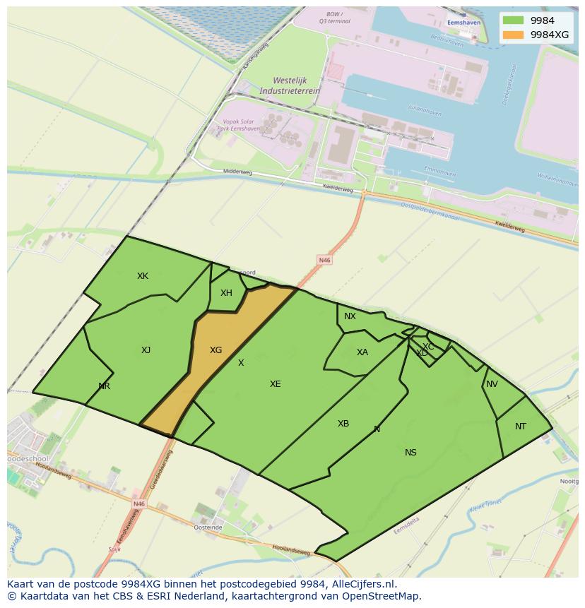 Afbeelding van het postcodegebied 9984 XG op de kaart.