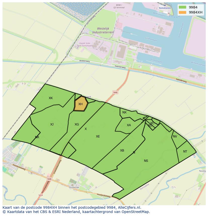 Afbeelding van het postcodegebied 9984 XH op de kaart.