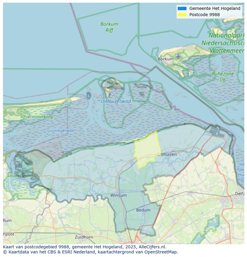 Afbeelding van het postcodegebied 9988 op de kaart.