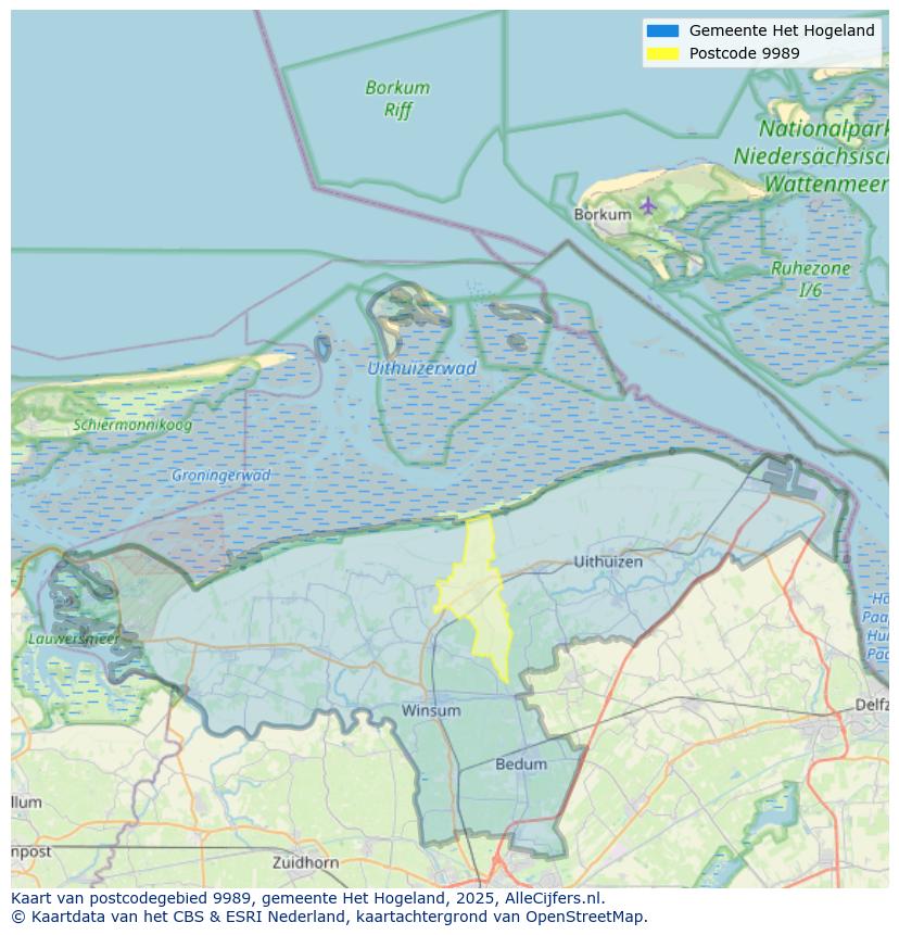 Afbeelding van het postcodegebied 9989 op de kaart.