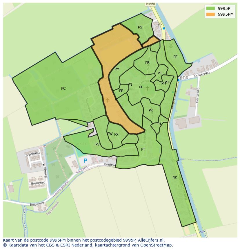 Afbeelding van het postcodegebied 9995 PM op de kaart.