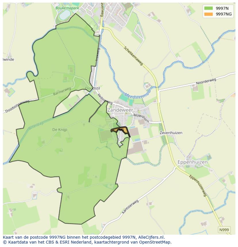 Afbeelding van het postcodegebied 9997 NG op de kaart.