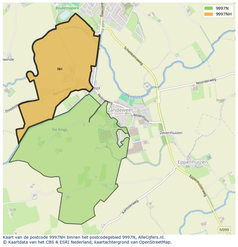 Afbeelding van het postcodegebied 9997 NH op de kaart.