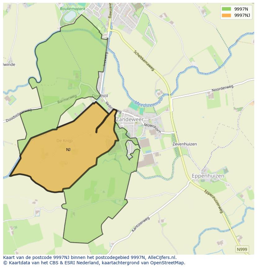 Afbeelding van het postcodegebied 9997 NJ op de kaart.