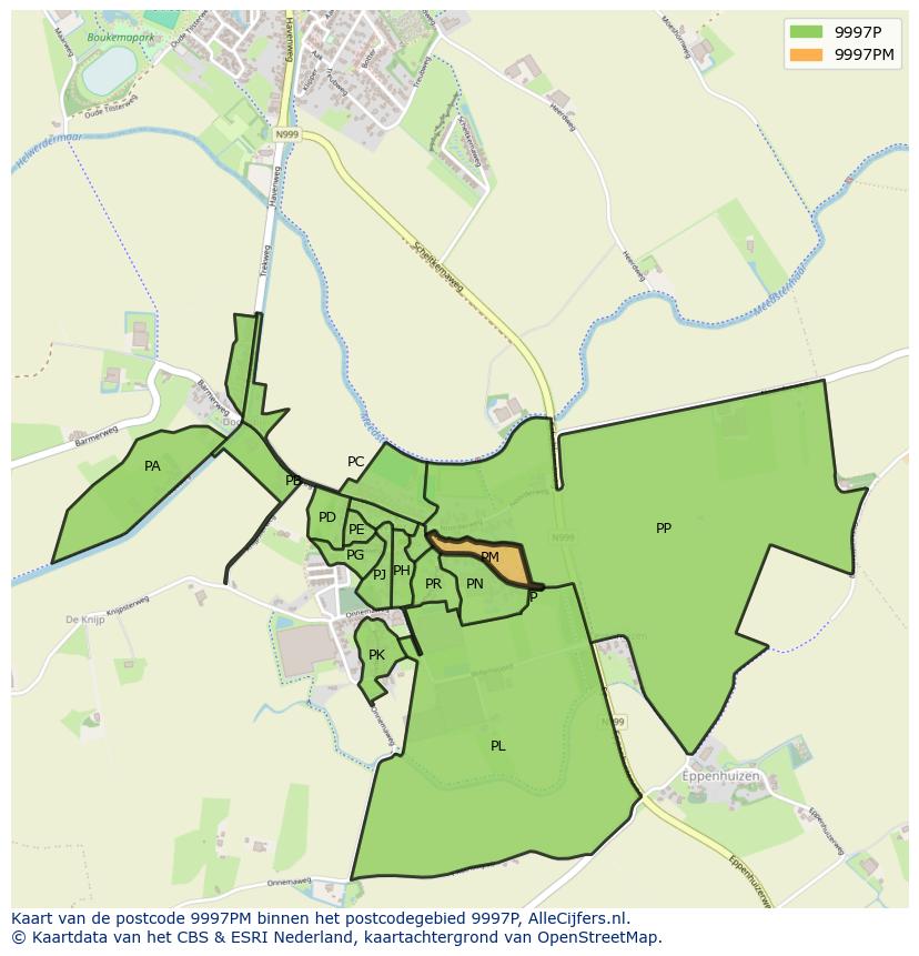 Afbeelding van het postcodegebied 9997 PM op de kaart.