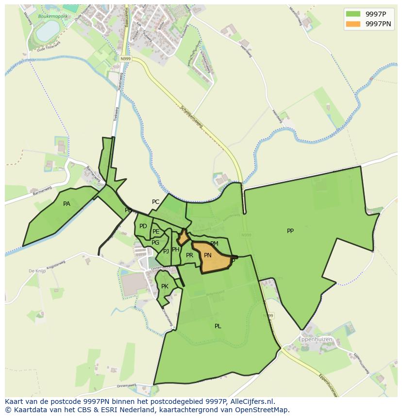 Afbeelding van het postcodegebied 9997 PN op de kaart.