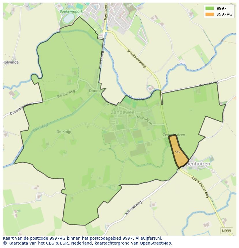 Afbeelding van het postcodegebied 9997 VG op de kaart.