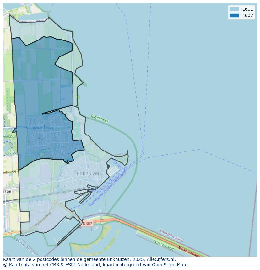 Afbeelding van de postcodes in de gemeente Enkhuizen op de kaart.