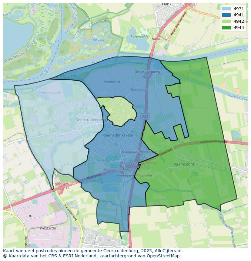 Afbeelding van de postcodes in de gemeente Geertruidenberg op de kaart.
