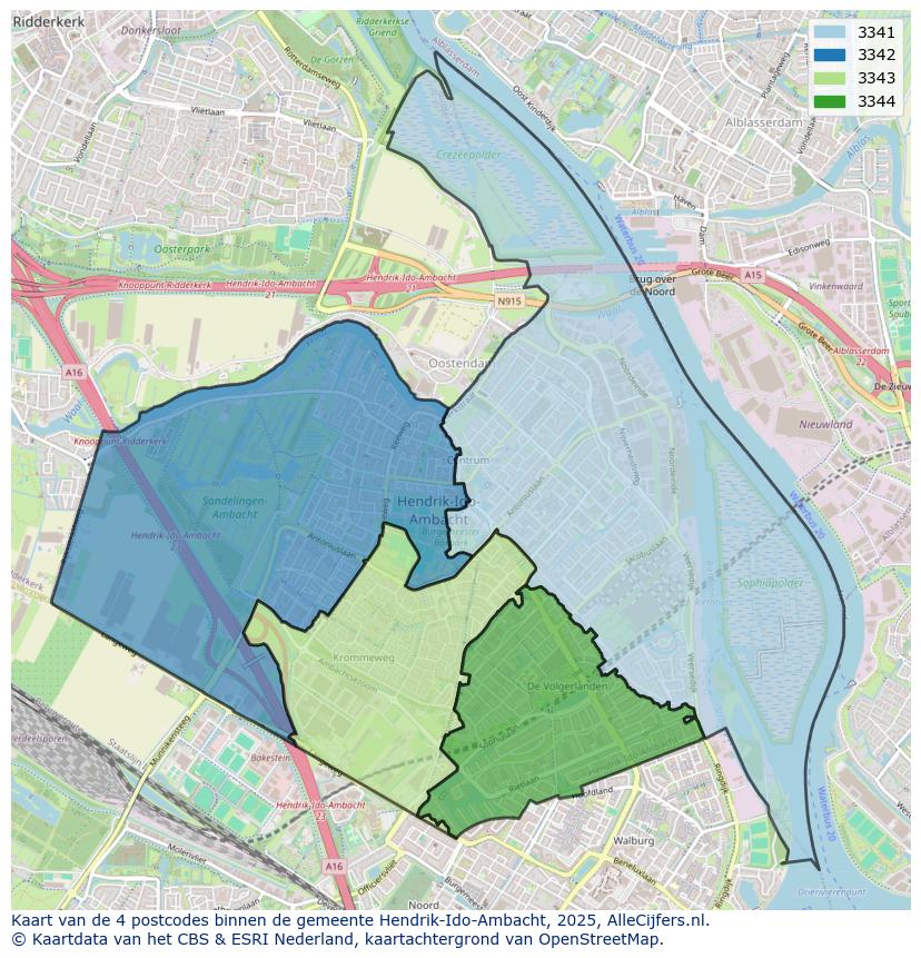 Afbeelding van de postcodes in de gemeente Hendrik-Ido-Ambacht op de kaart.