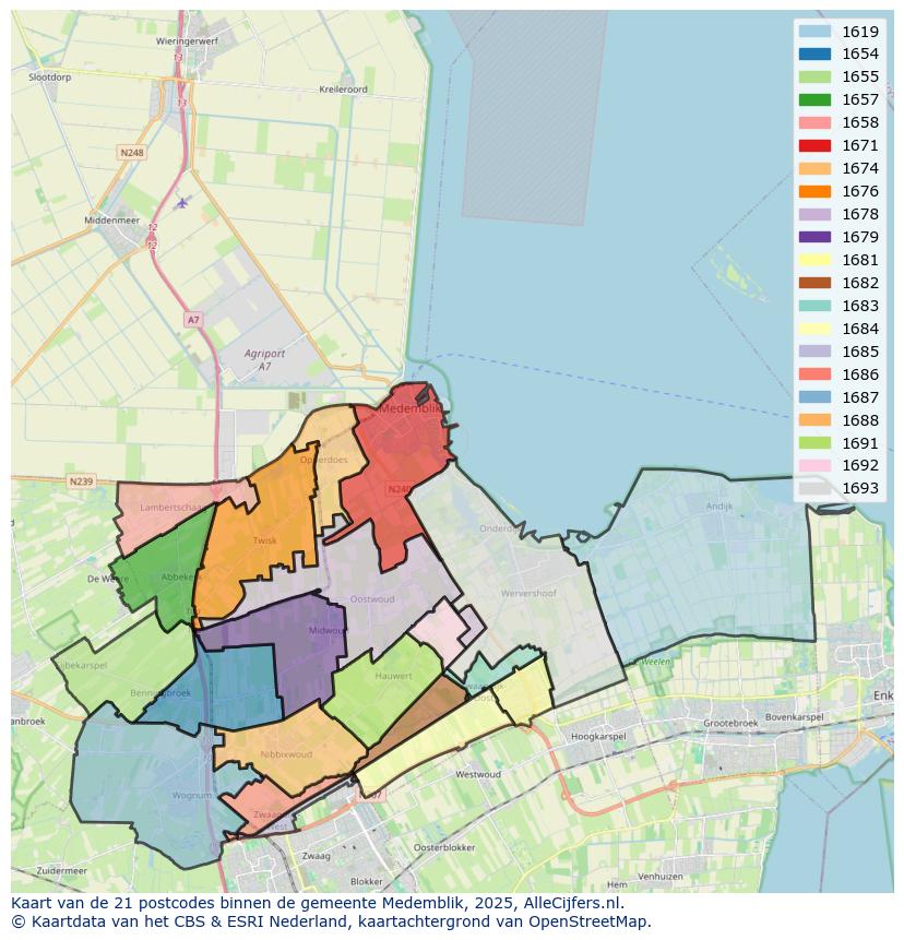 Afbeelding van de postcodes in de gemeente Medemblik op de kaart.
