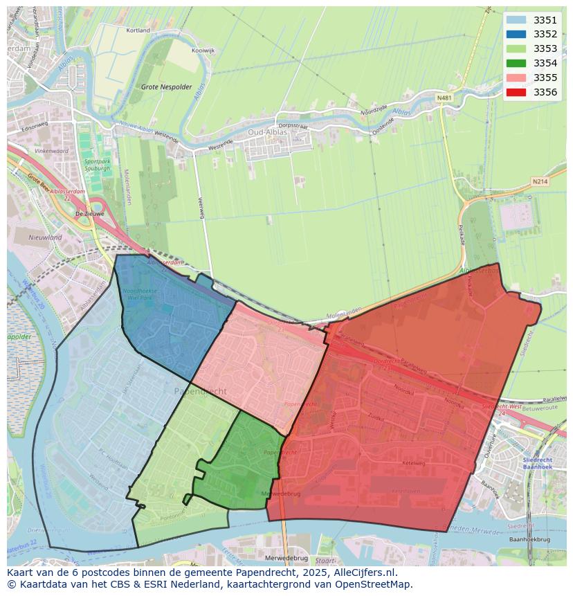 Afbeelding van de postcodes in de gemeente Papendrecht op de kaart.