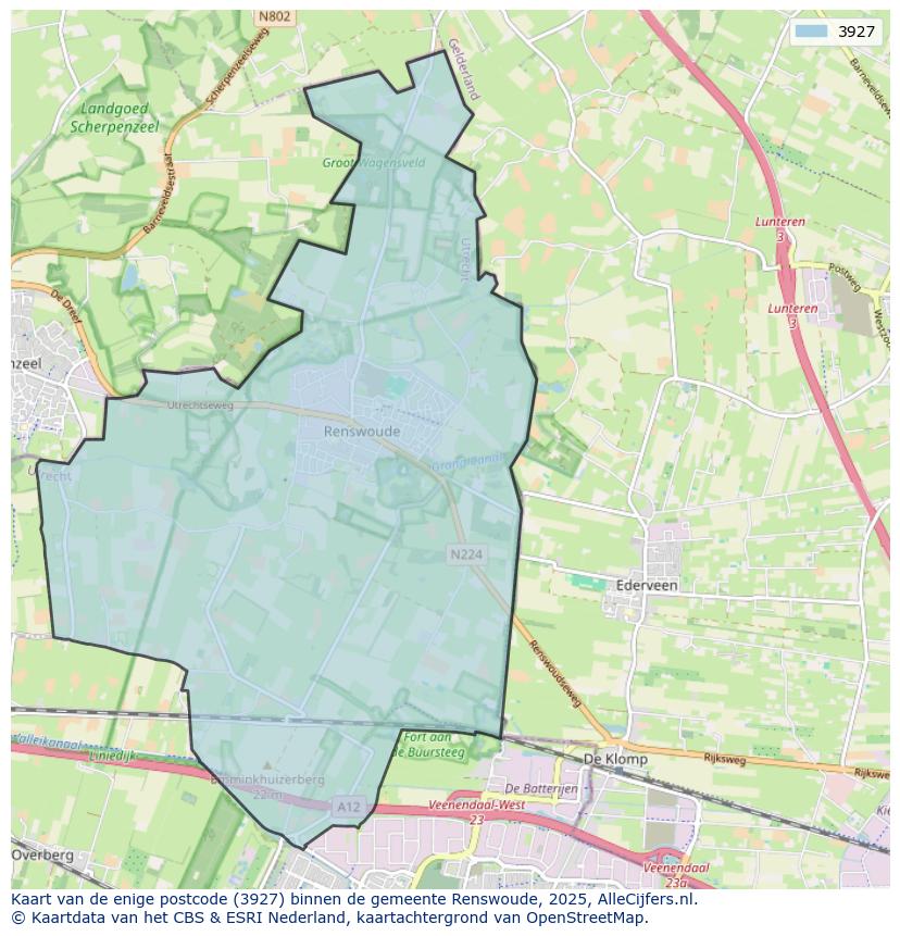 Afbeelding van de postcodes in de gemeente Renswoude op de kaart.