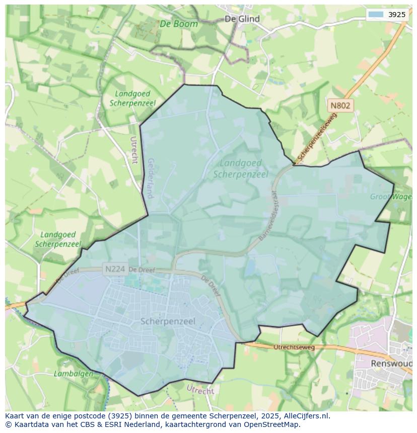 Afbeelding van de postcodes in de gemeente Scherpenzeel op de kaart.