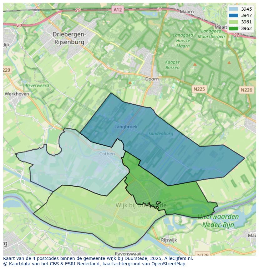 Afbeelding van de postcodes in de gemeente Wijk bij Duurstede op de kaart.
