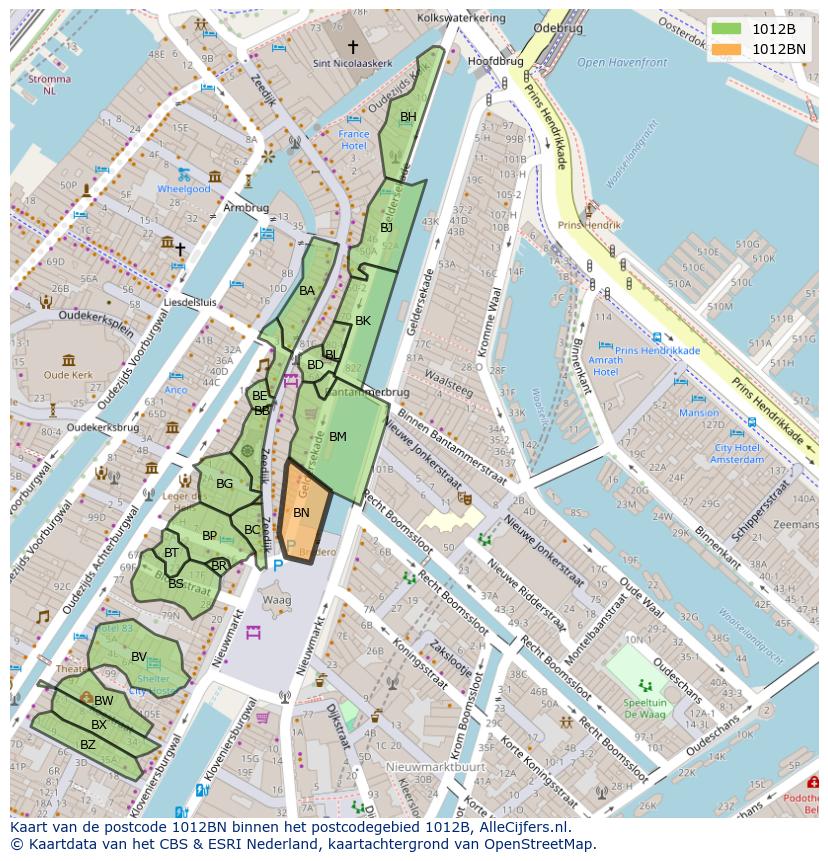 Afbeelding van het postcodegebied 1012 BN op de kaart.