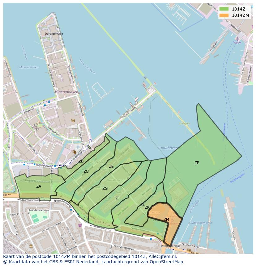 Afbeelding van het postcodegebied 1014 ZM op de kaart.