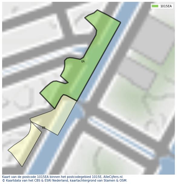 Afbeelding van het postcodegebied 1015 EA op de kaart.