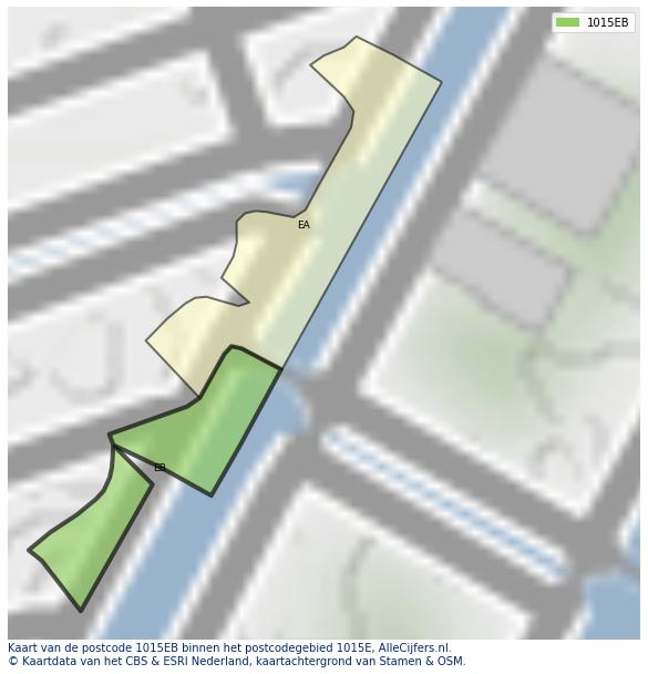 Afbeelding van het postcodegebied 1015 EB op de kaart.