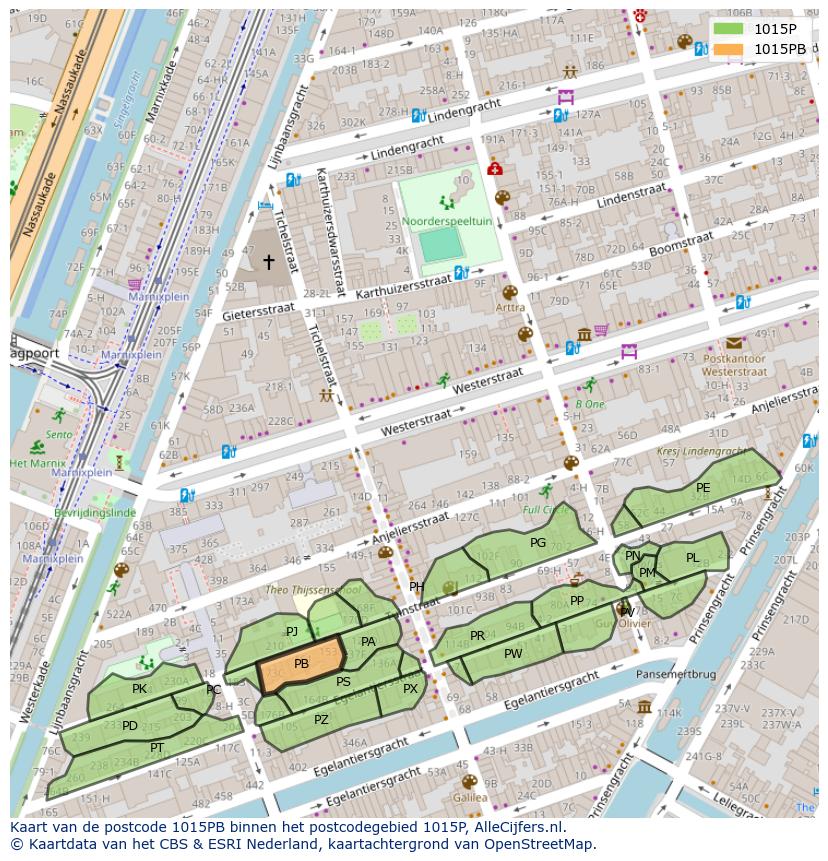Afbeelding van het postcodegebied 1015 PB op de kaart.