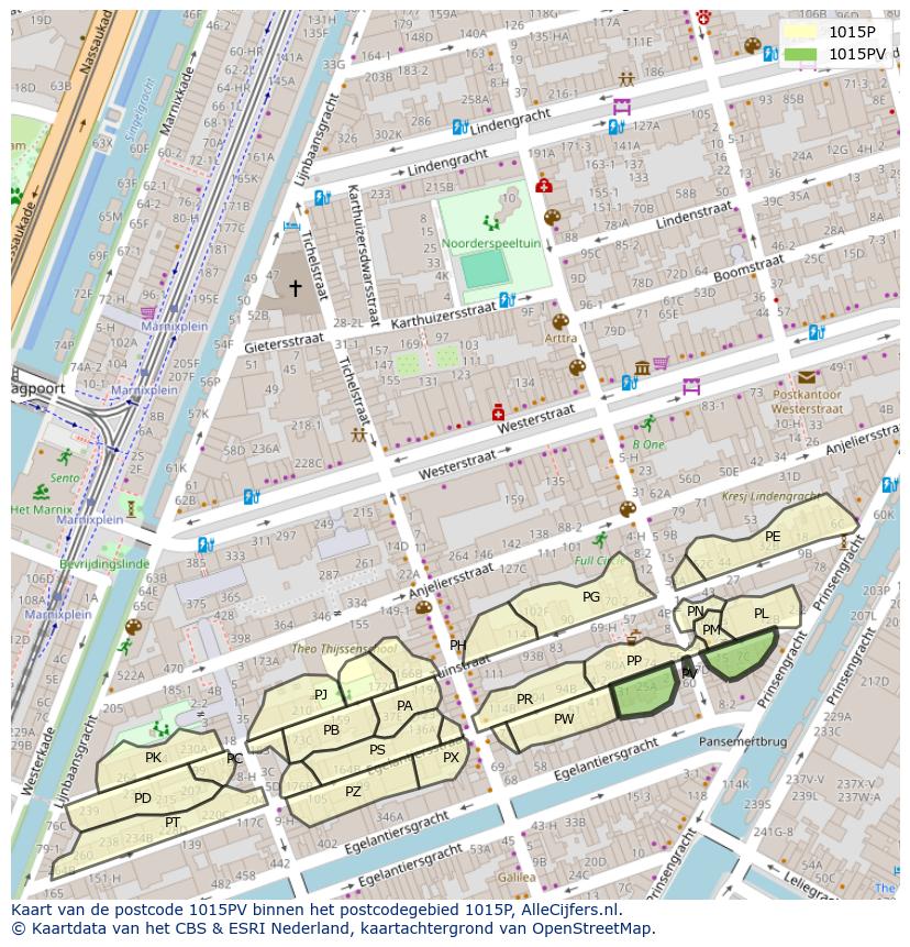 Afbeelding van het postcodegebied 1015 PV op de kaart.