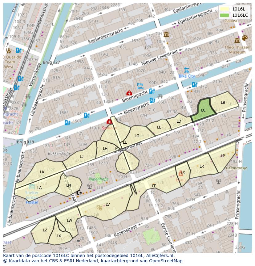 Afbeelding van het postcodegebied 1016 LC op de kaart.