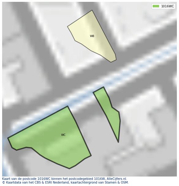 Afbeelding van het postcodegebied 1016 WC op de kaart.