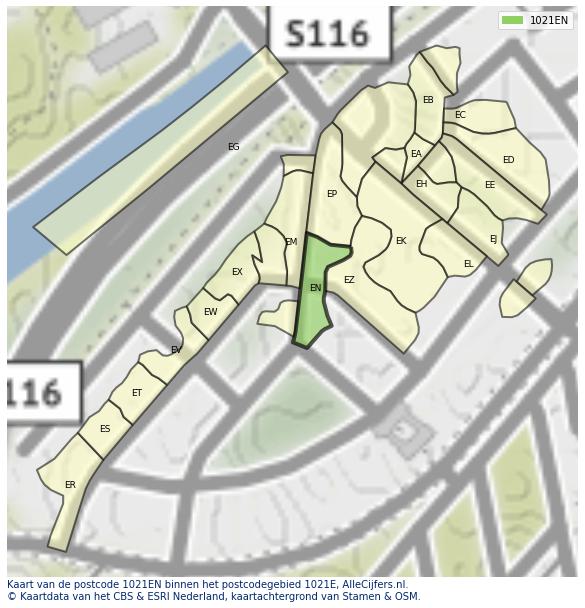 Afbeelding van het postcodegebied 1021 EN op de kaart.