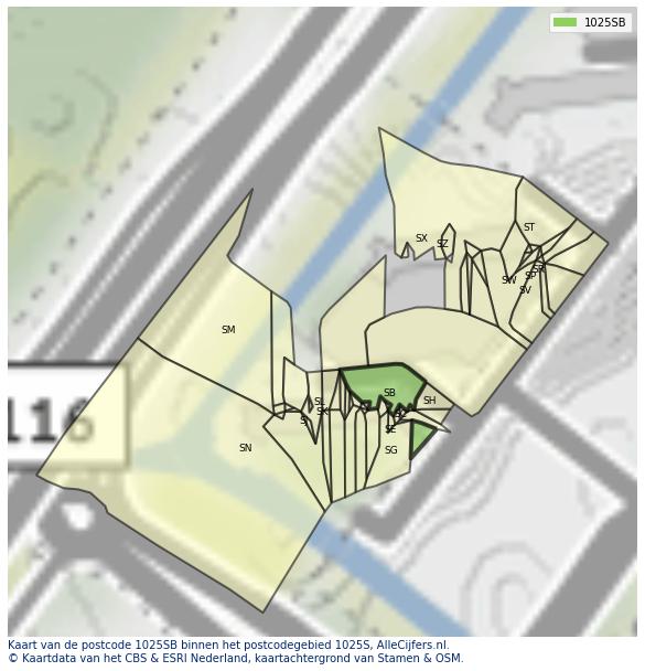 Afbeelding van het postcodegebied 1025 SB op de kaart.