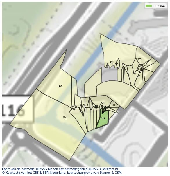 Afbeelding van het postcodegebied 1025 SG op de kaart.