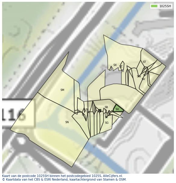 Afbeelding van het postcodegebied 1025 SH op de kaart.