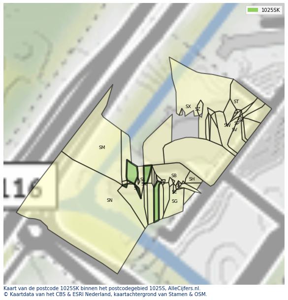 Afbeelding van het postcodegebied 1025 SK op de kaart.