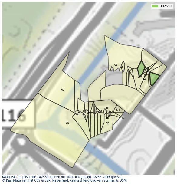 Afbeelding van het postcodegebied 1025 SR op de kaart.