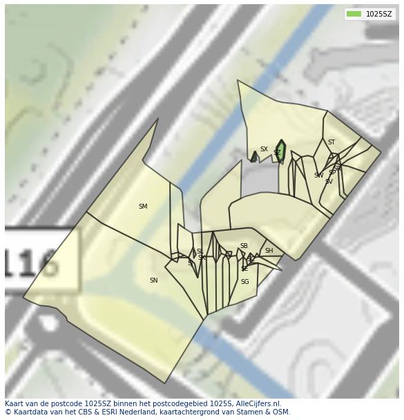Afbeelding van het postcodegebied 1025 SZ op de kaart.