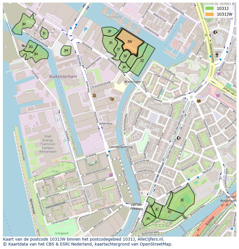 Afbeelding van het postcodegebied 1031 JW op de kaart.