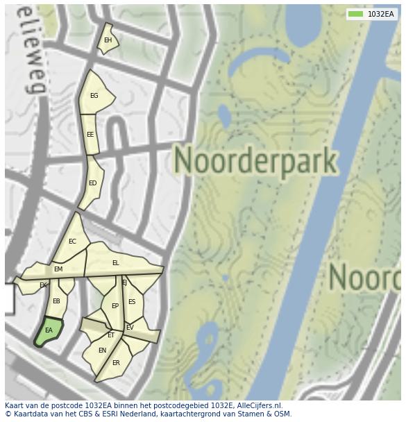 Afbeelding van het postcodegebied 1032 EA op de kaart.
