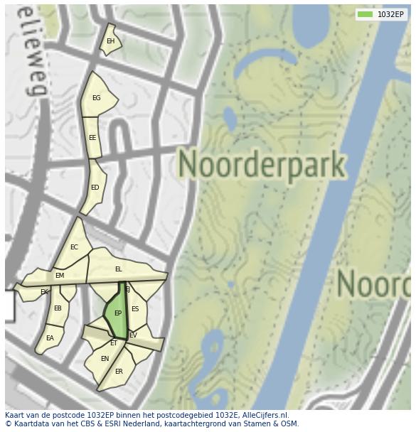 Afbeelding van het postcodegebied 1032 EP op de kaart.