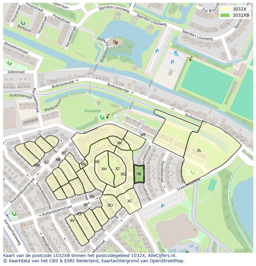 Afbeelding van het postcodegebied 1032 XB op de kaart.