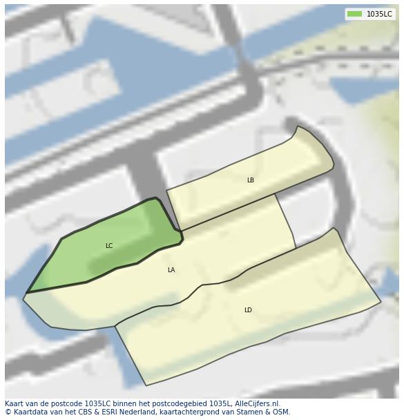 Afbeelding van het postcodegebied 1035 LC op de kaart.