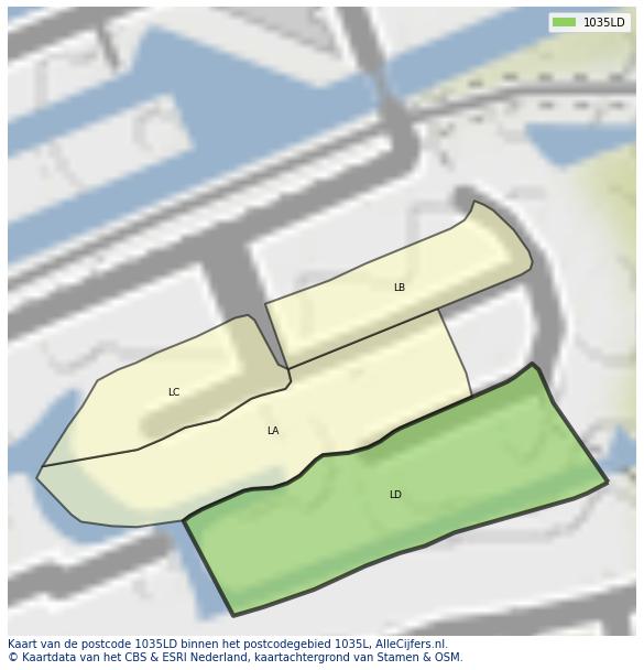 Afbeelding van het postcodegebied 1035 LD op de kaart.