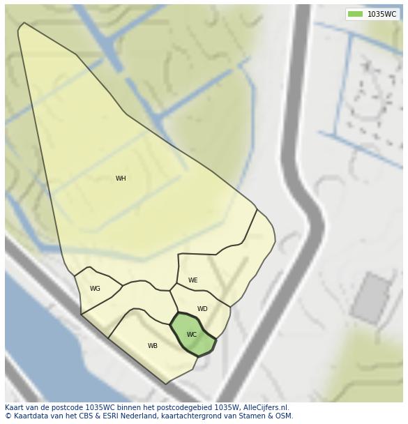 Afbeelding van het postcodegebied 1035 WC op de kaart.
