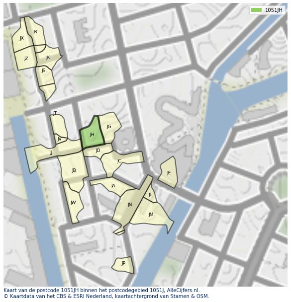 Afbeelding van het postcodegebied 1051 JH op de kaart.
