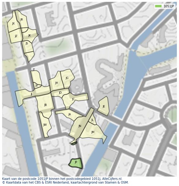 Afbeelding van het postcodegebied 1051 JP op de kaart.