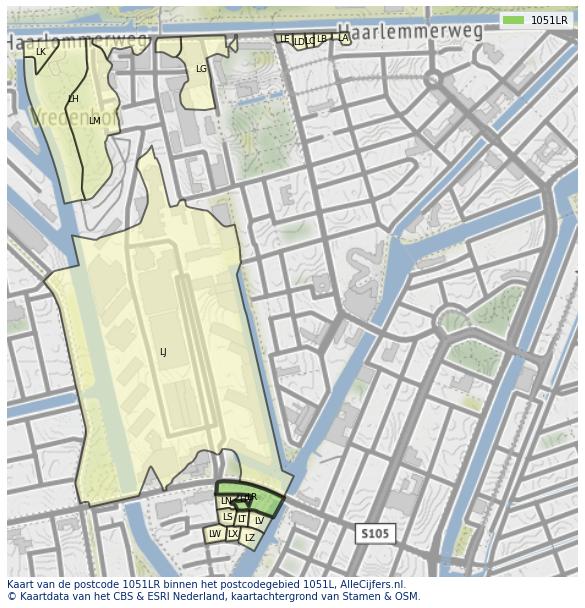 Afbeelding van het postcodegebied 1051 LR op de kaart.